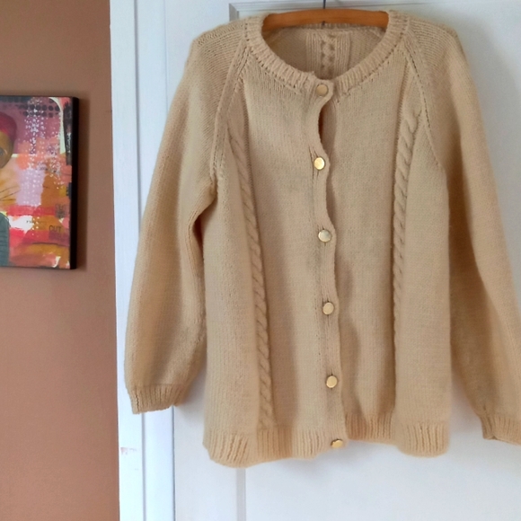 Vintage handmade cable knit Cardigan Sweater - Picture 1 of 8